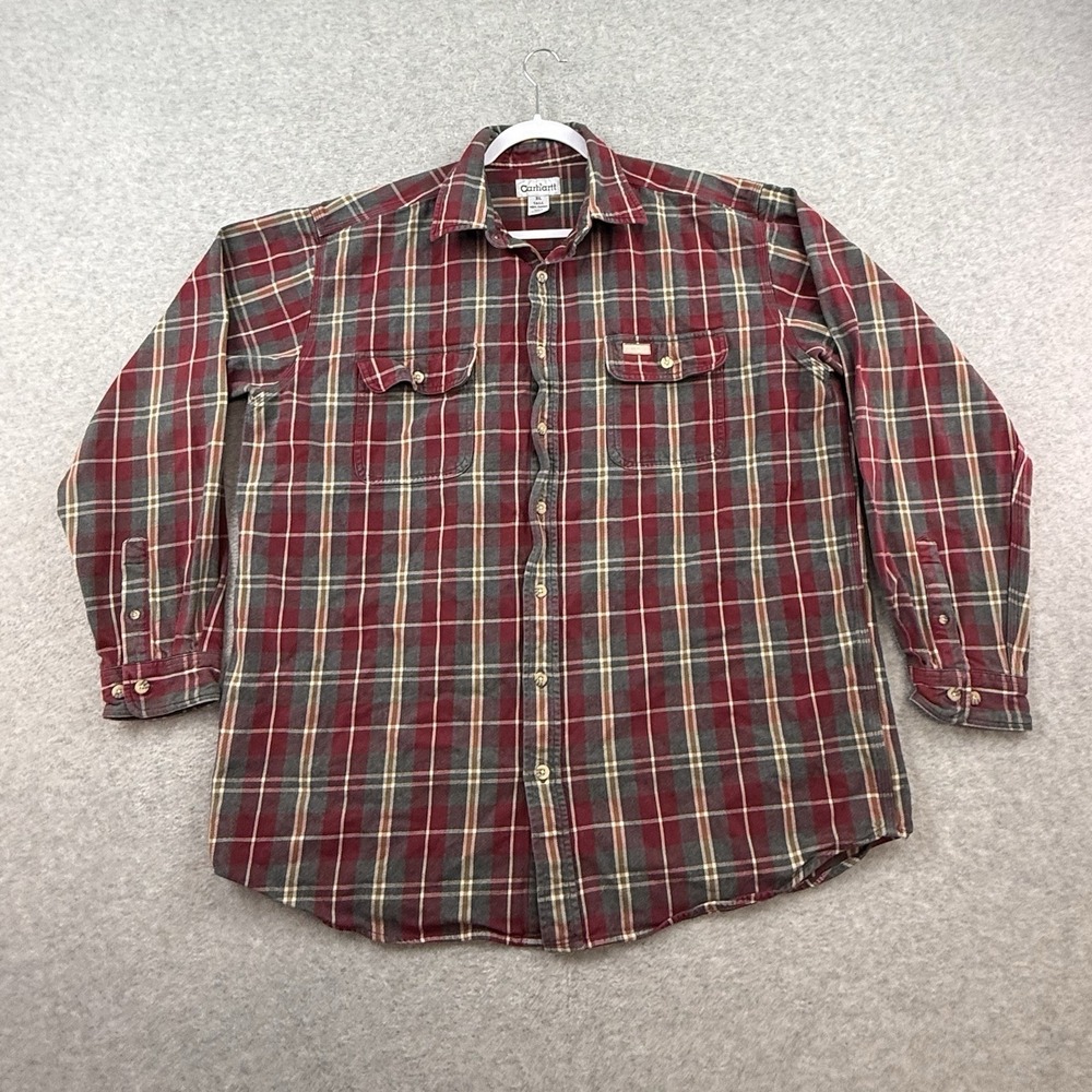 Carhartt Shirt Mens XLT XL Tall Red Plaid Flannel‎ Relaxed Hamilton Flex Work